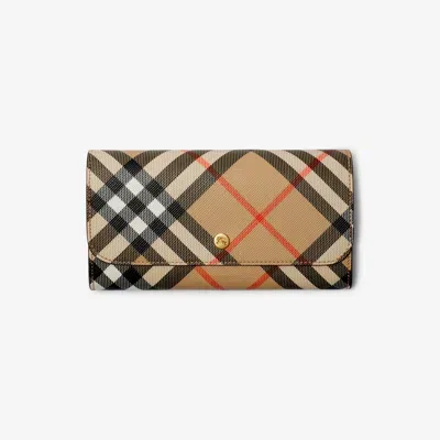 Burberry Check Continental Wallet In Sand