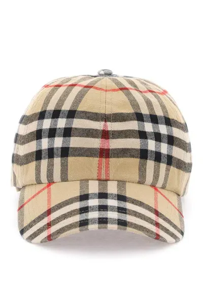 Burberry Check Cotton Baseball Cap In Neutrals