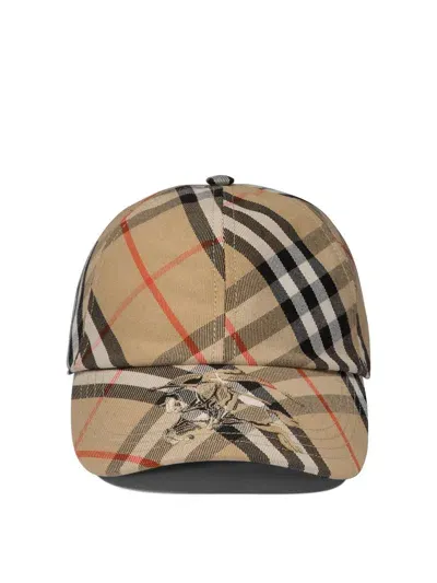 Burberry Check Cotton Blend Baseball Cap In Beige