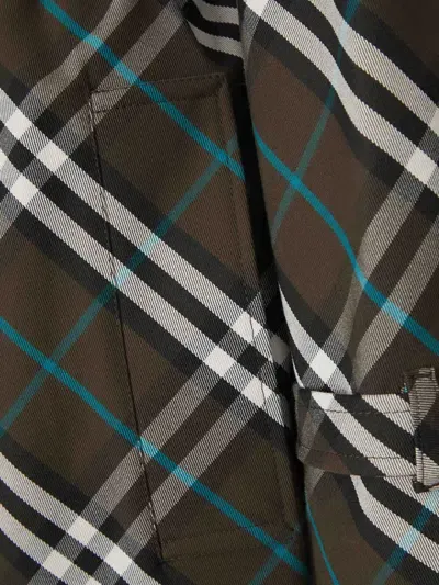 Burberry "check" Cotton Blend Long Trenchcoat In Green