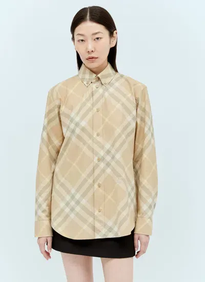 Burberry Check Cotton Shirt In Cream