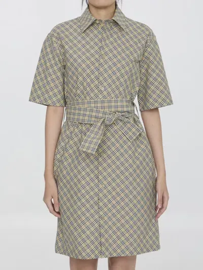 Burberry Check Cotton Shirt Dress In Green