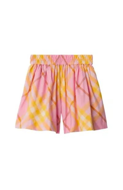 Burberry Kids'  Check Cotton Shorts In Carnation Pink