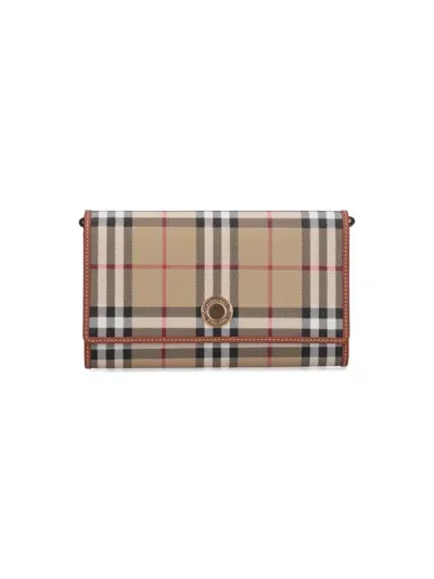 Burberry 'check' Crossbody Wallet In Beige