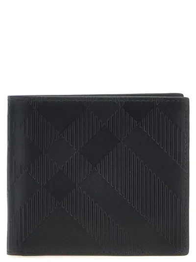 Burberry Check Embossed Bi-fold Wallet In Black