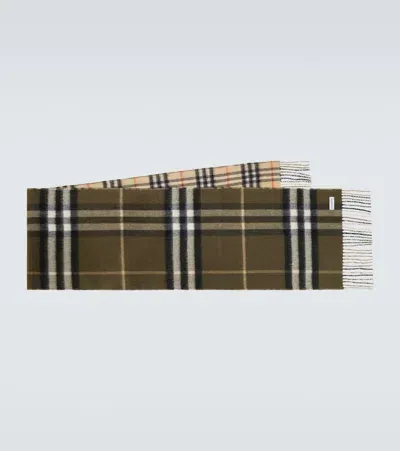 Burberry Check Fringes Cashmere Scarf In Brown