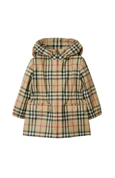 Burberry Babies' Check Hooded Jacket In Brown