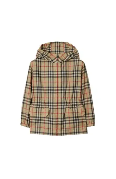 Burberry Kids'  Check Hooded Jacket In Archive Beige