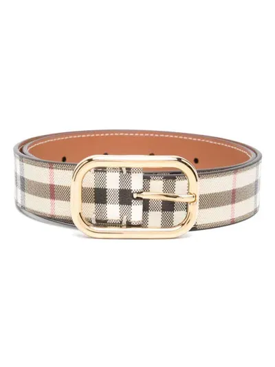 Burberry Check Leather Belt In Nude