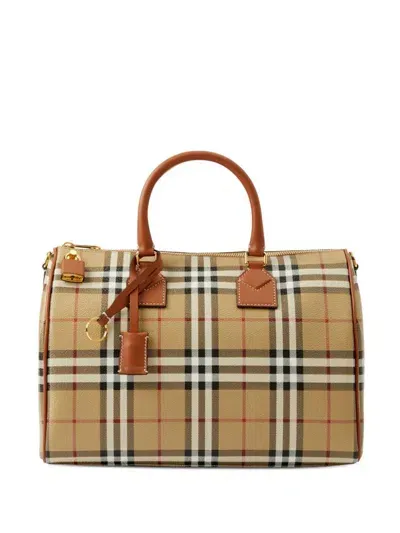 Burberry Check Medium Bowling Bag In Beige