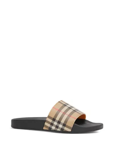 Burberry Check Motif Pool Slides In Brown