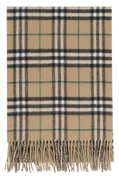 Burberry Check Motif Scarf In Beige