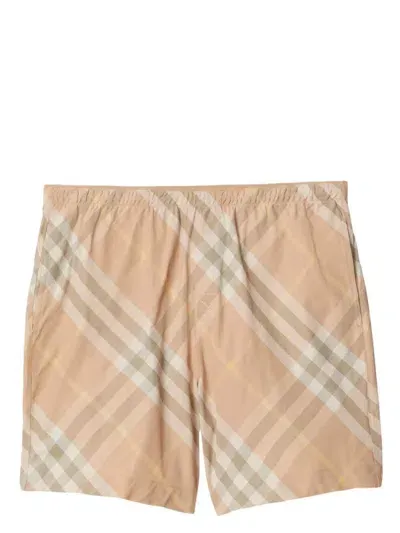 Burberry Check Motif Swim Shorts In Beige