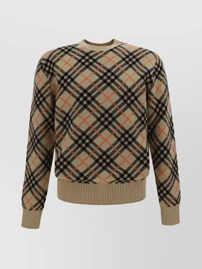 Burberry Check Pattern Crew Neck Sweater In Multicolor