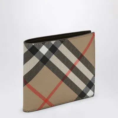 Burberry Check Pattern Folding Wallet In Beige