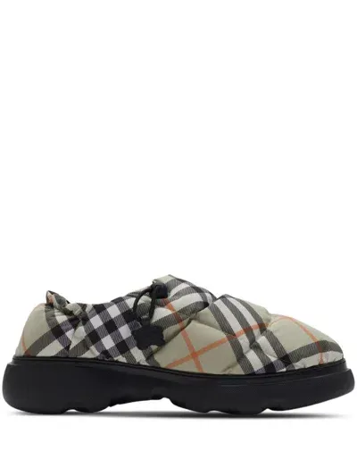 Burberry Check Pattern Pillow Mules In Neutrals/black