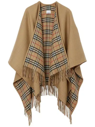 Burberry Check-pattern Reversible Wool Cape In Nude