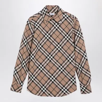 Burberry Check Pattern Blend Shirt In Cream