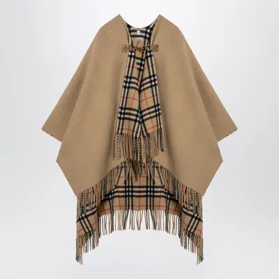 Burberry Check Pattern Cape In Beige