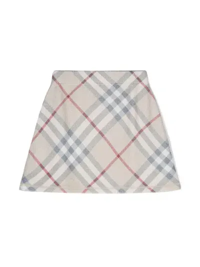 Burberry Kids' Check-pattern Wool Skirt In Nude & Neutrals