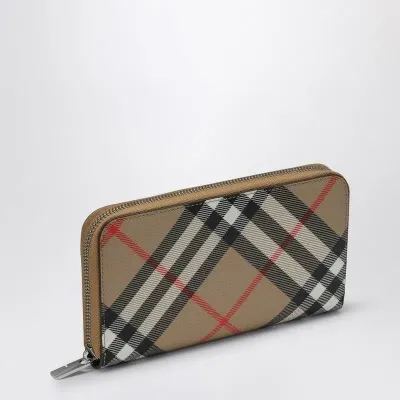 Burberry Check Pattern Zipped Wallet In Beige