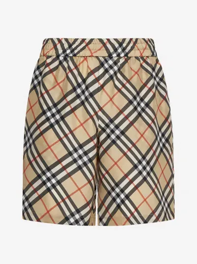 Burberry Check Print Silk Shorts In Sand