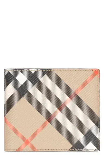 Burberry Check Print Wallet In Beige