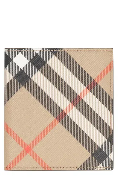 Burberry Check Print Wallet In Beige