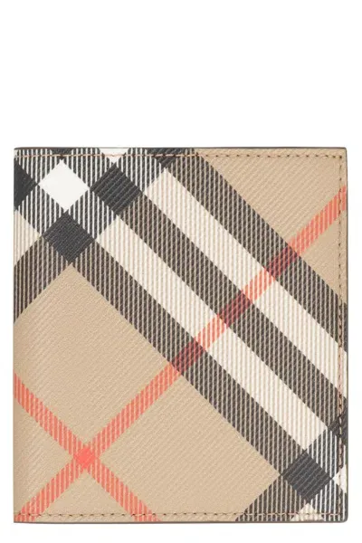 Burberry Check Print Wallet In Beige