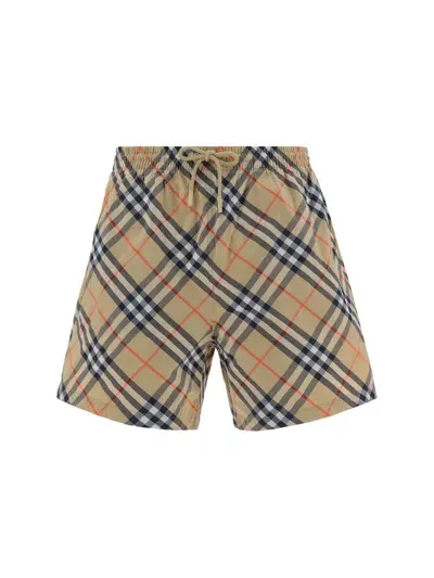 Burberry Check Printed Drawstring Swim Shorts In Multi