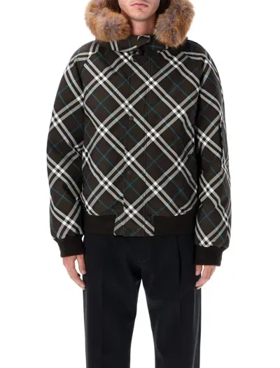 Burberry Check Puffer Jacket In Black