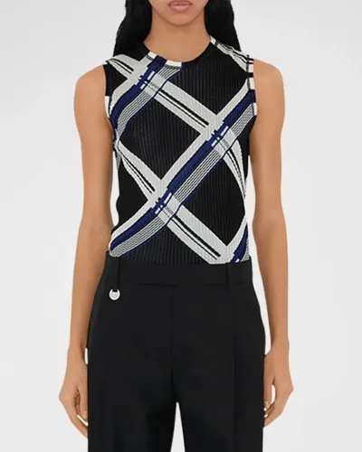 Burberry Check Rib Knit Tank Top In Black