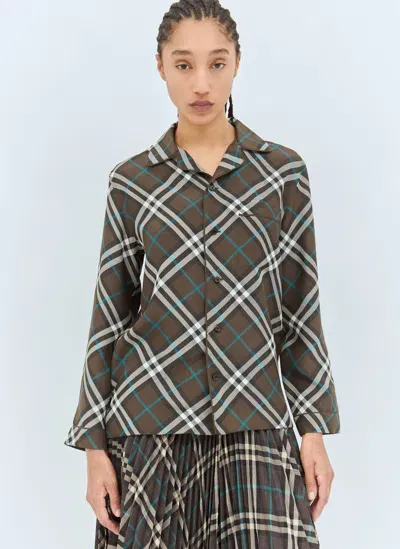 Burberry Check Silk Pyjama Shirt In Green