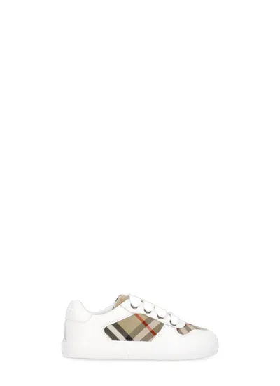 Burberry Kids' Riemensneakers Aus Leder Und Baumwolle In White