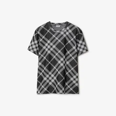 Burberry Check Stretch Cotton Blend T-shirt In Black/white