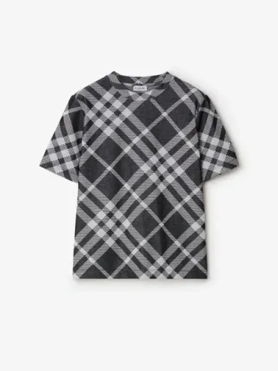 Burberry Check Stretch Cotton-blend T-shirt In Black/white