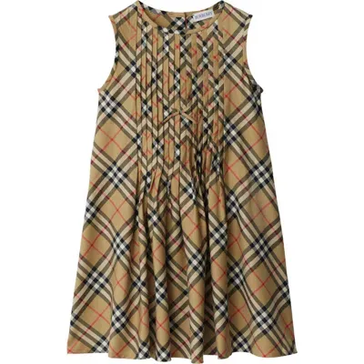 Burberry Kids'  Check Stretch Cotton Dress In Archive Beige