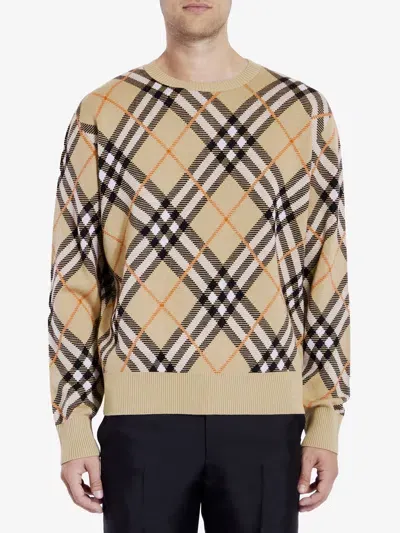 Burberry Check Sweater In Beige