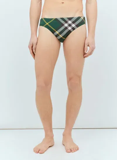 Burberry Check Swim Briefs In Green