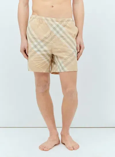 Burberry Check Swim Shorts In Cream