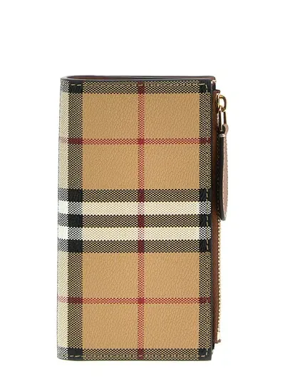 Burberry Check Wallet In Beige