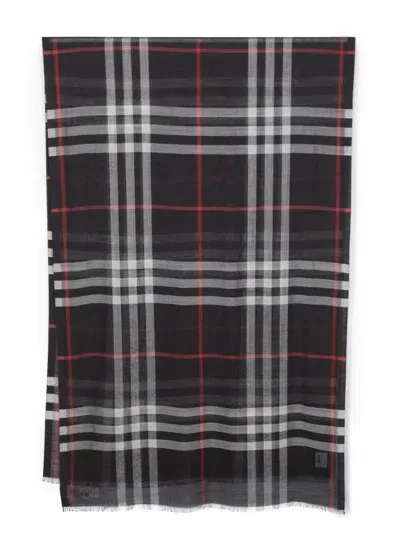 Burberry Check Wool And Silk Blend Scarf In Blue