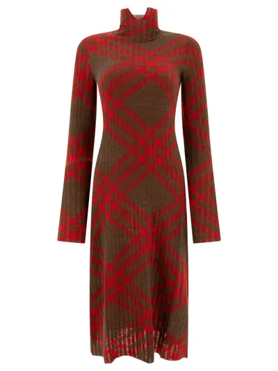 Burberry Check Wool Blend Dress Dresses In Red