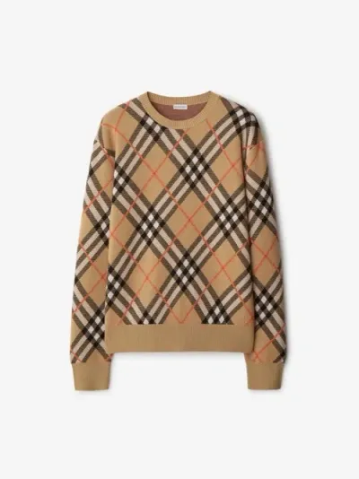 Burberry Check Wool Blend Sweater In Sand