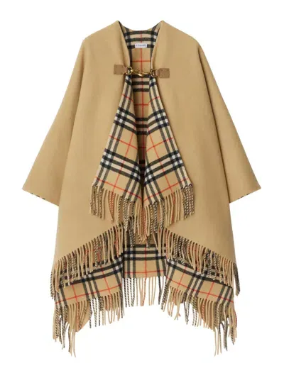 Burberry Check Wool Cape In Brown