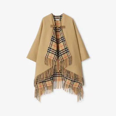 Burberry Check Wool Cape In Sand