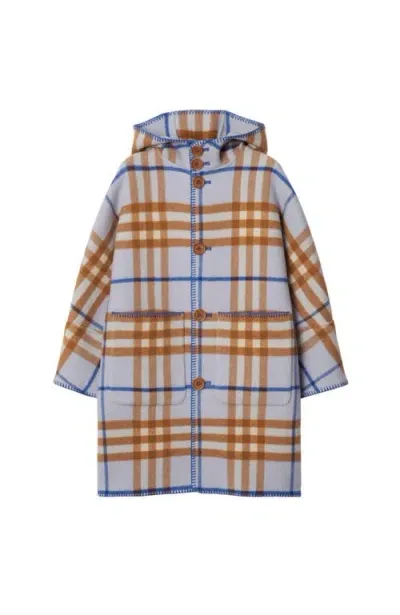 Burberry Kids'  Childrens Check Wool Duffle Coat In Slate Blue