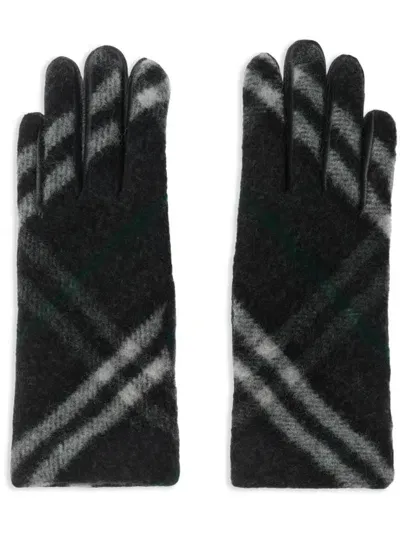 Burberry Check Wool Gloves In Grey