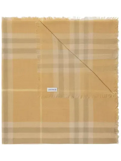 Burberry Check Wool Scarf In Brown