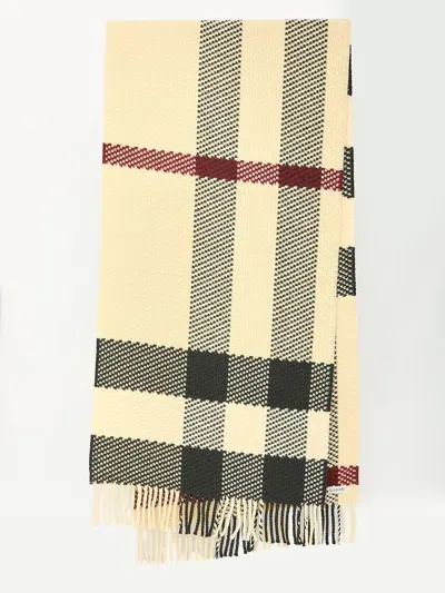 Burberry Check Wool Scarf In Beige